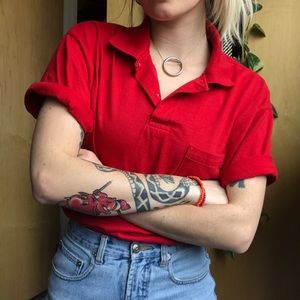 Oversized Red Collared Shirt